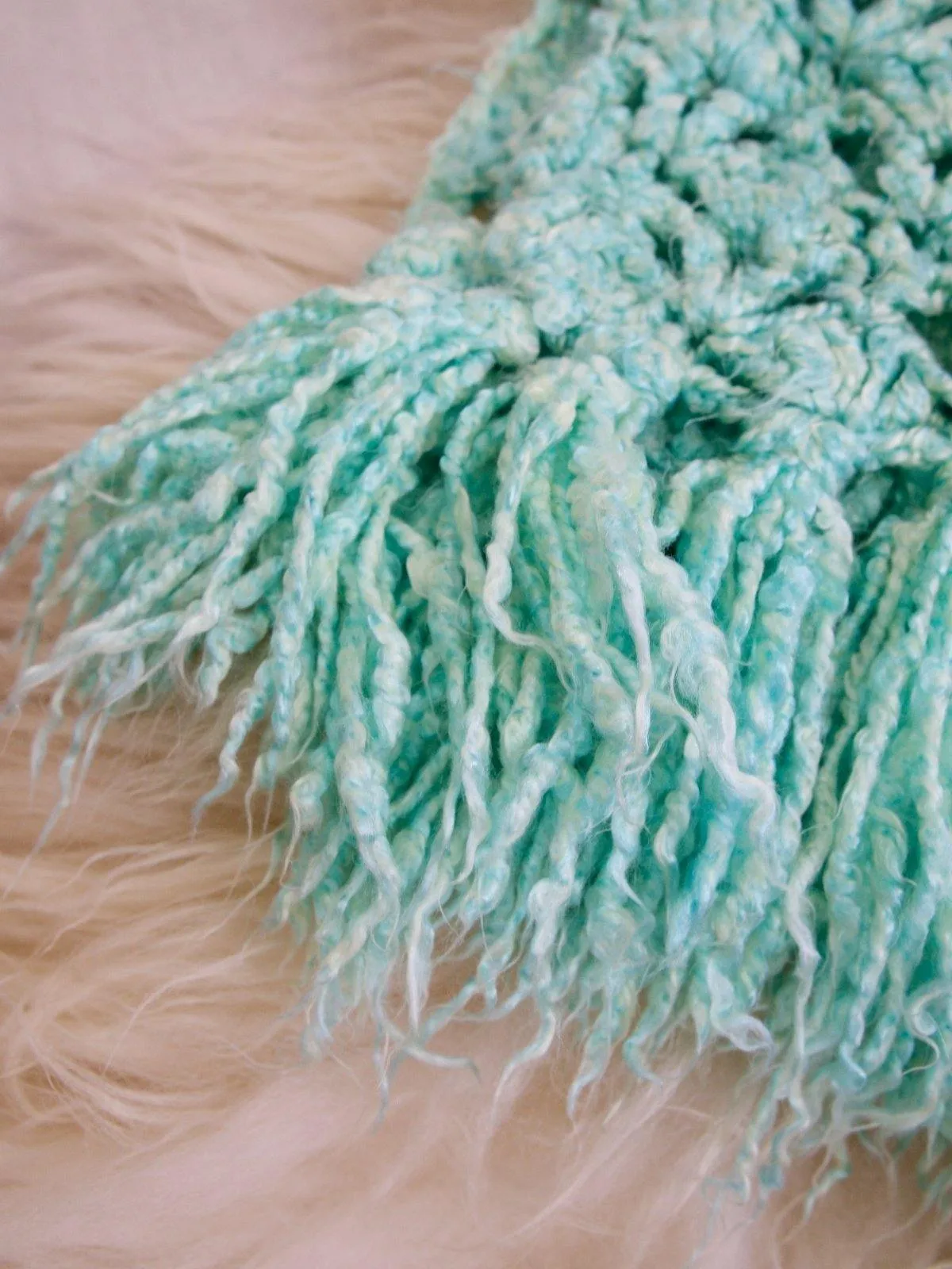 Handknit Mint Fringe Throw Blanket