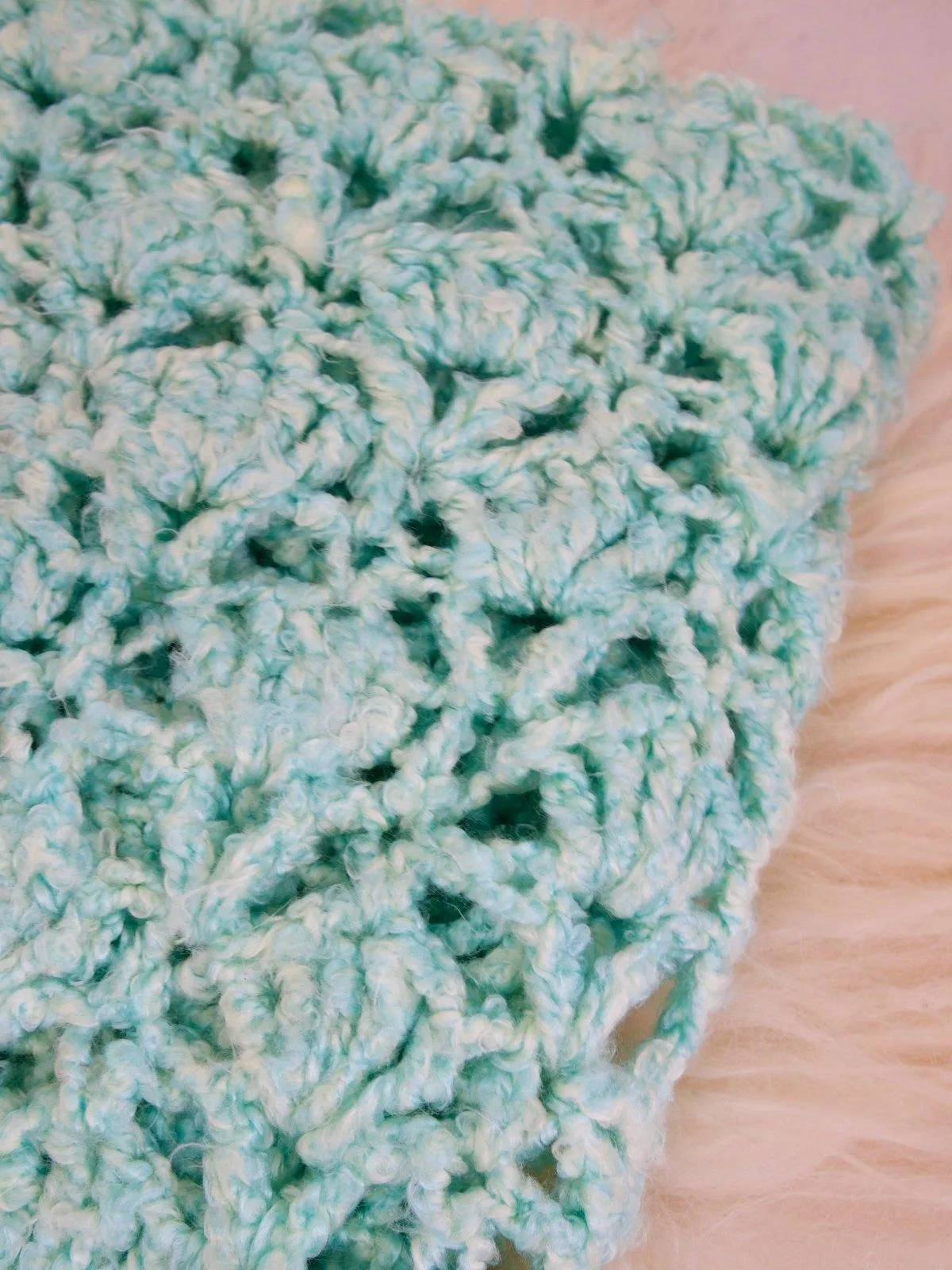 Handknit Mint Fringe Throw Blanket