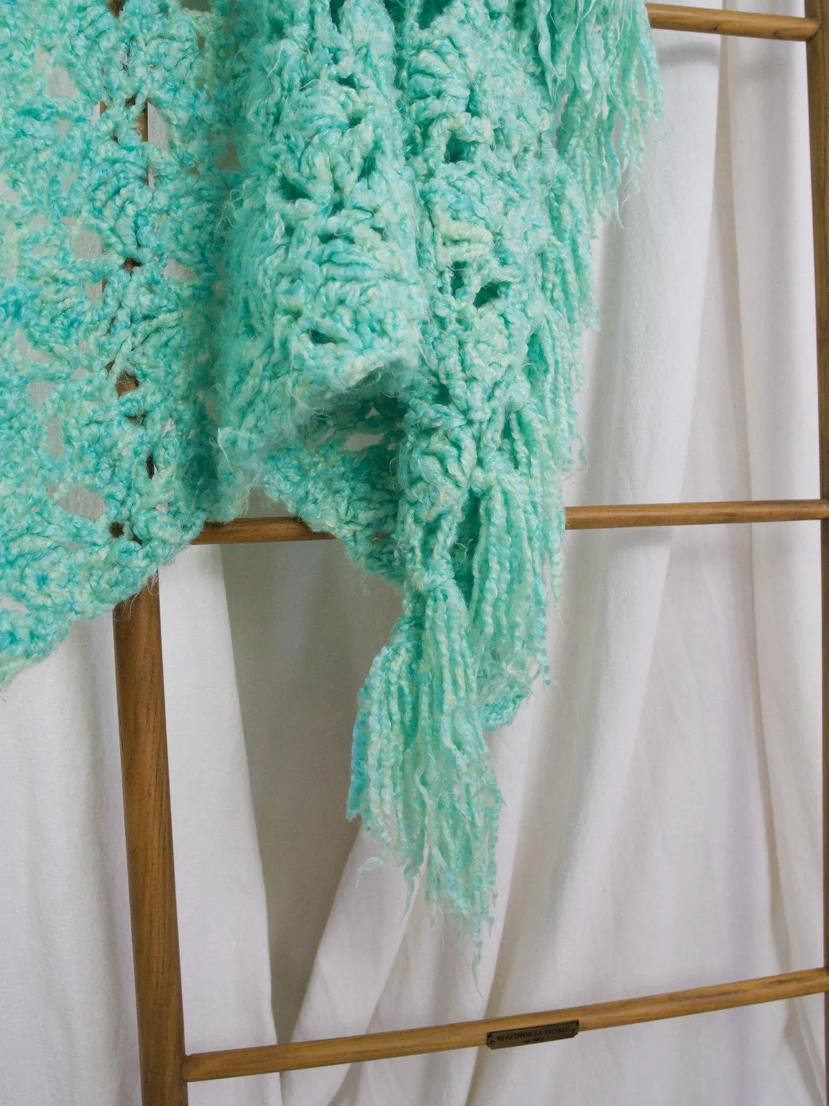 Handknit Mint Fringe Throw Blanket