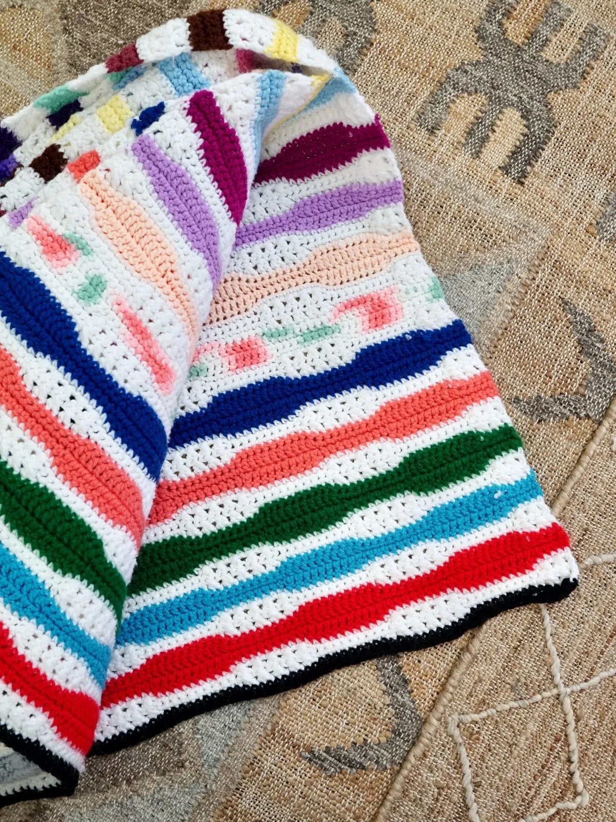 Handknit Rainbow Wavelength Blanket