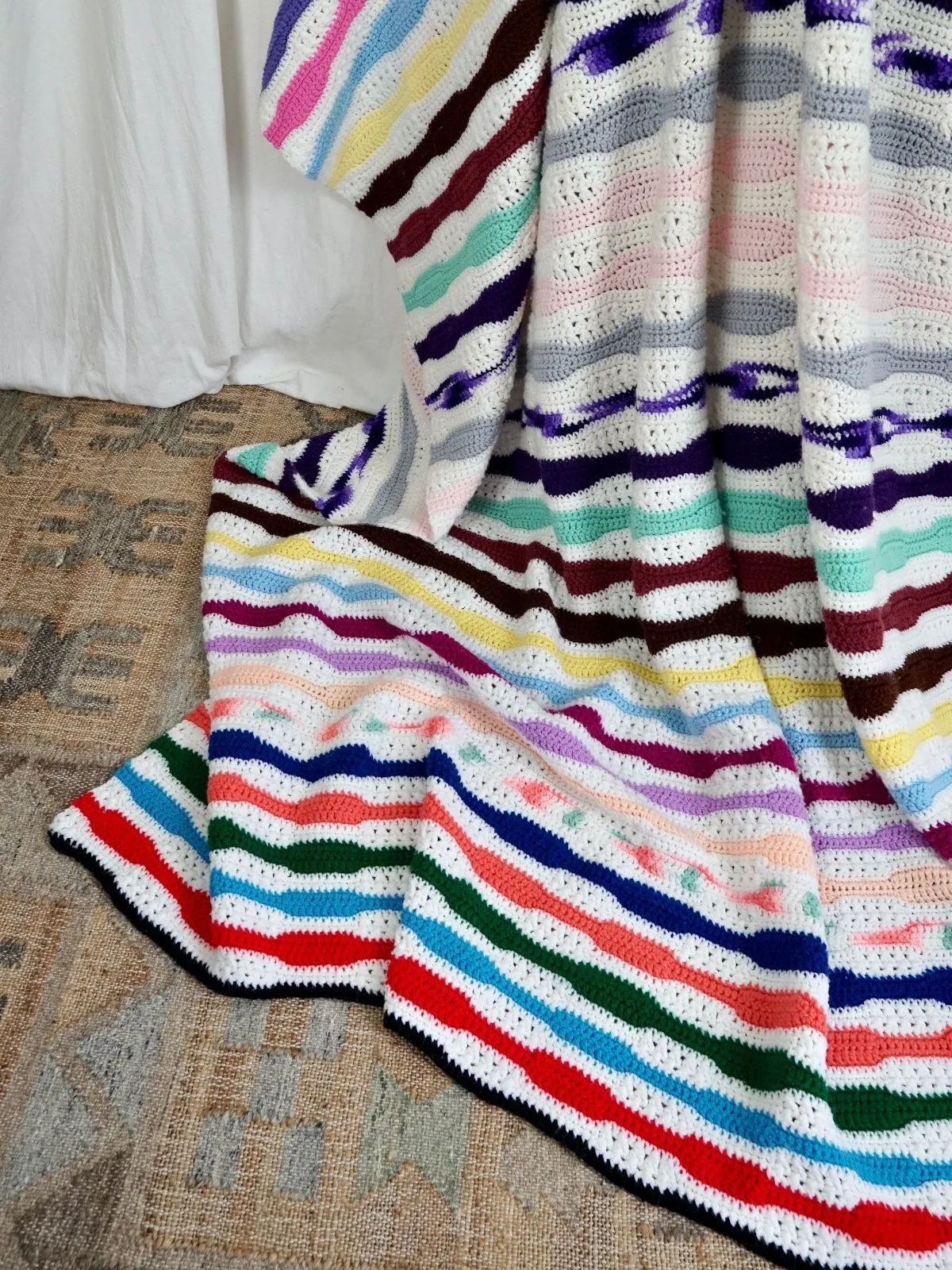 Handknit Rainbow Wavelength Blanket