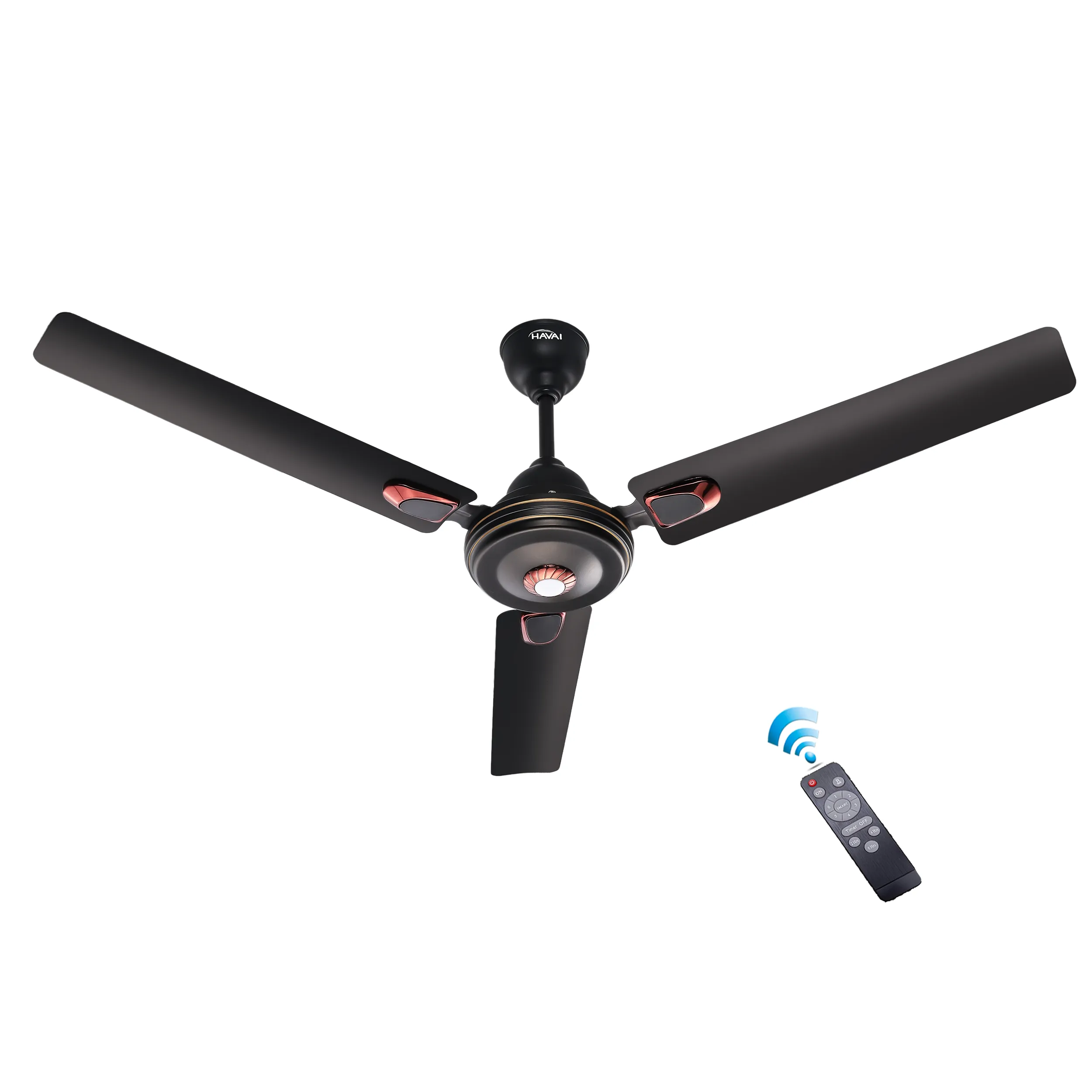 HAVAI Spinel BLDC Ceiling Fan 28W, 1200mm Blade with Remote - Smoky Brown, Leaf Deco