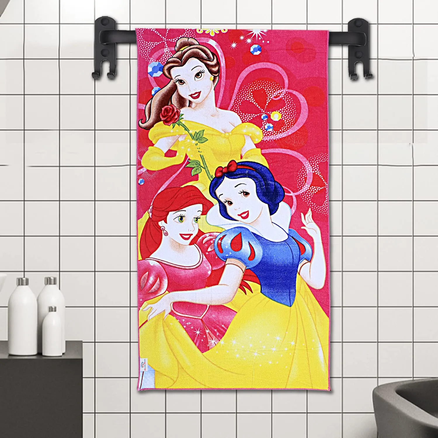 Heart Home Disney Princess Kids Bath Towel|Soft Cotton Towel for Kids|Sides Stitched Baby Towel|400 GSM Toddler Bath Towel|24x48 Inch|Pack of 2 (Pink)