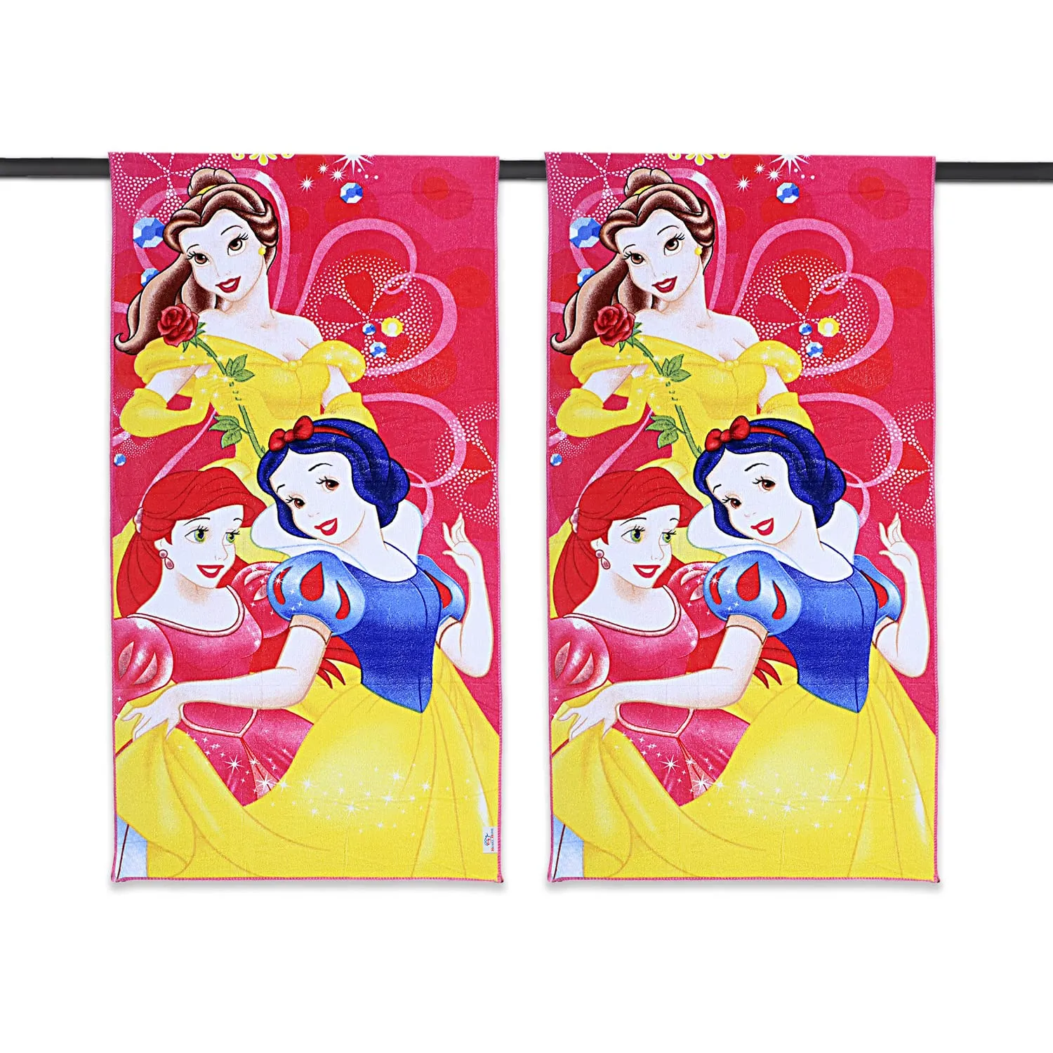 Heart Home Disney Princess Kids Bath Towel|Soft Cotton Towel for Kids|Sides Stitched Baby Towel|400 GSM Toddler Bath Towel|24x48 Inch|Pack of 2 (Pink)