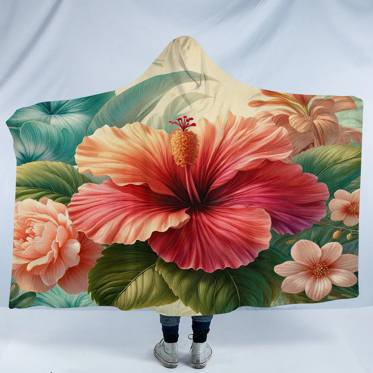 Hibiscus Flower Hooded Blanket