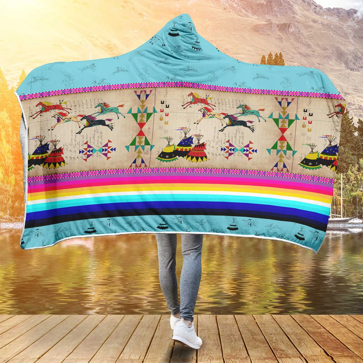 Horses Running Sky Hooded Blanket