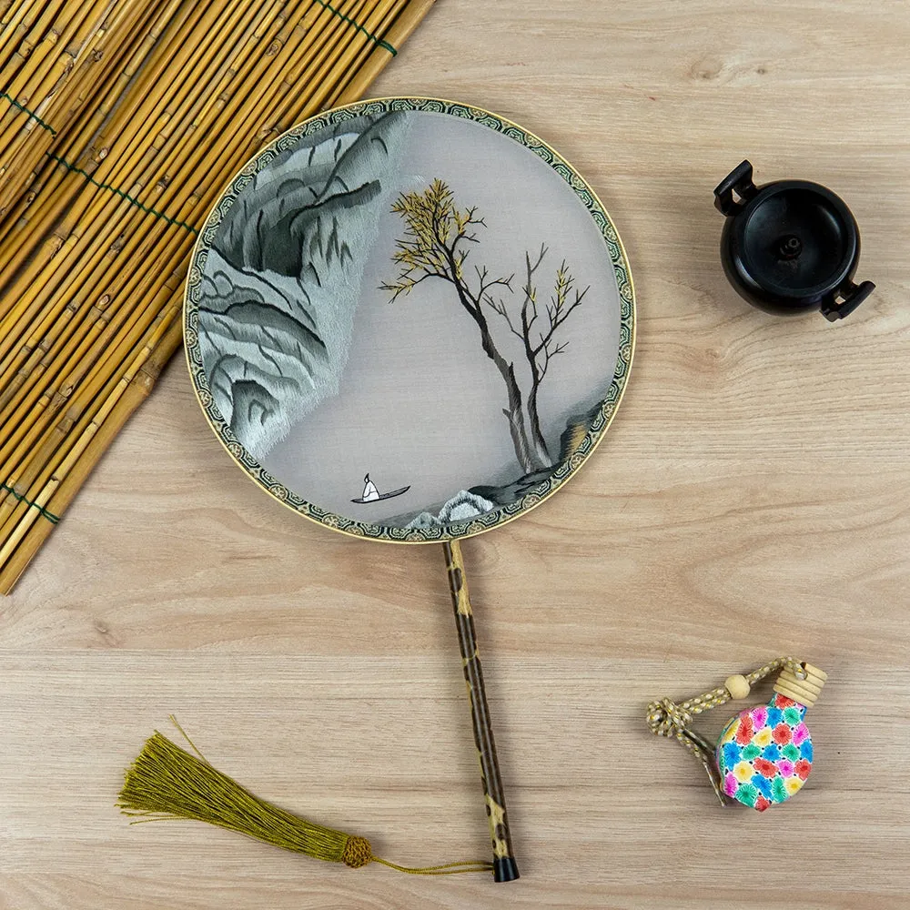 Huayuan Jingse 花园景色 Garden Scenes Embroidered Silk Tuanshan Round Fans