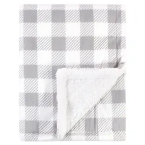 Hudson Baby Plush Blanket with Sherpa Back, Gray Plaid