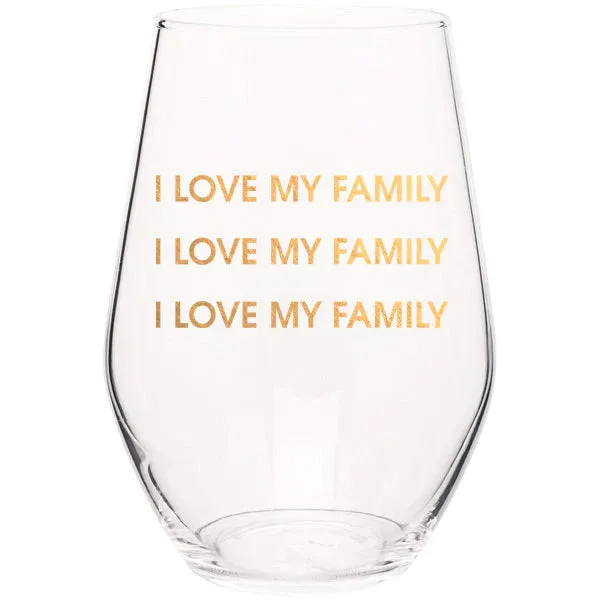 I Love My Family Wine Glass