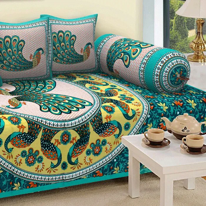 Jaipuri Design Single Bedsheet ( 100% cotton, 6pc set, Diwan set )