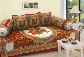 Jaipuri Design Single Bedsheet ( 100% cotton, 6pc set, Diwan set )