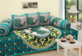 Jaipuri Design Single Bedsheet ( 100% cotton, 6pc set, Diwan set )