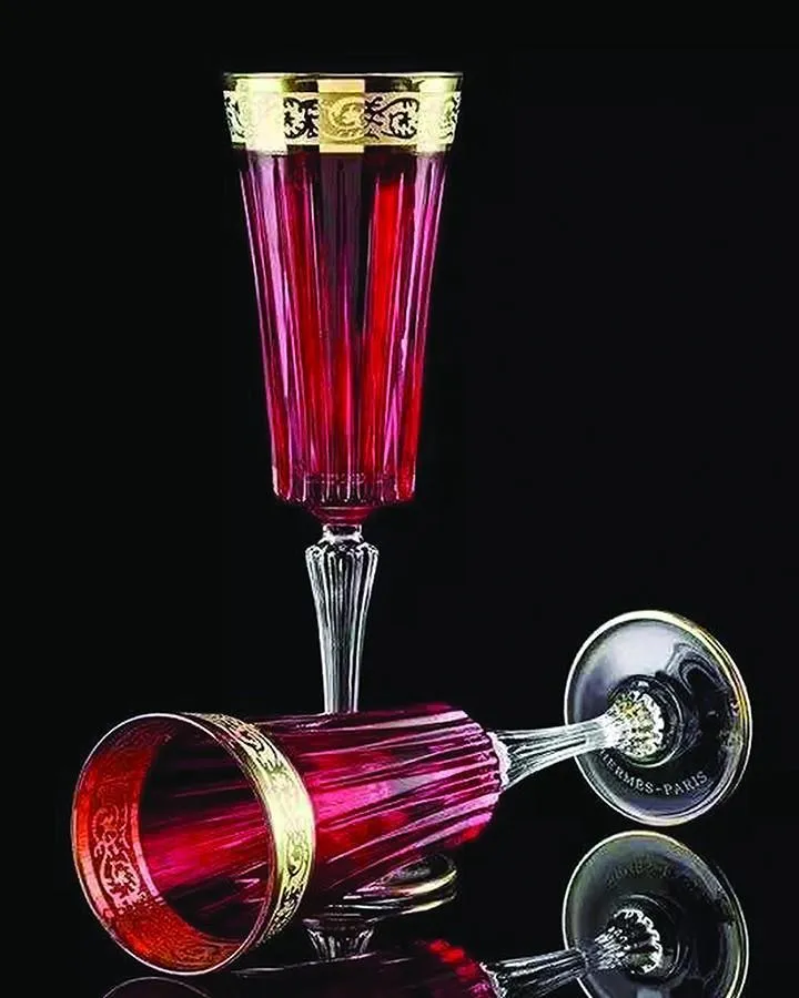 JAZZ RED COLORED CRYSTAL CUT WINE & CHAMPAGNE GLASS SET