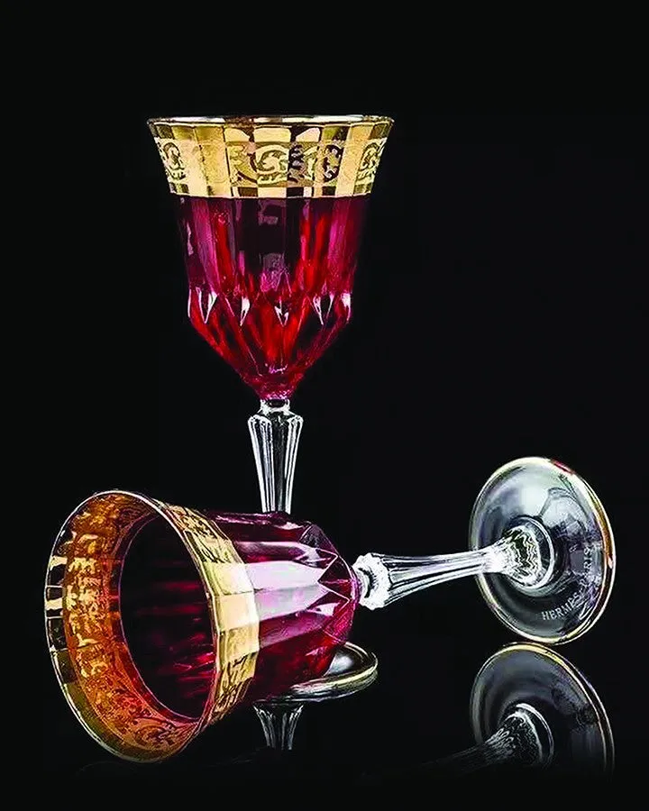 JAZZ RED COLORED CRYSTAL CUT WINE & CHAMPAGNE GLASS SET