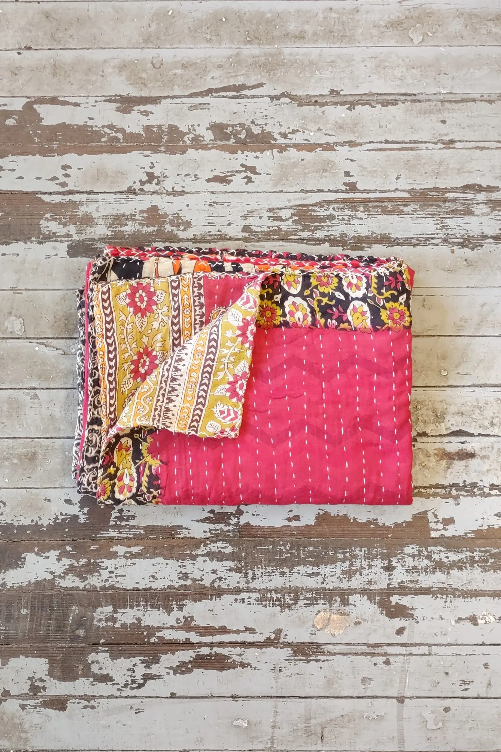 Kantha Sari Throw Blanket #1462