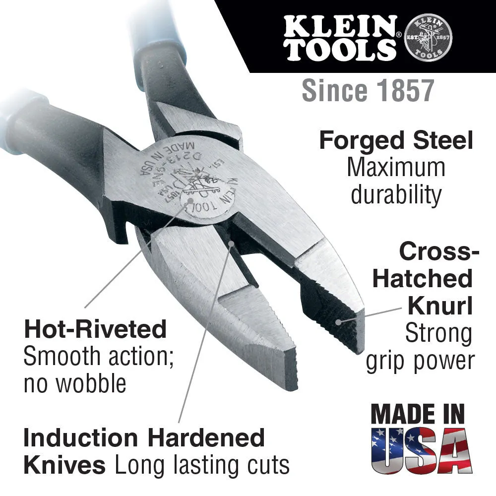 Klein Tools D2000-8 Lineman's Pliers, Heavy-Duty Side Cutting, 8"