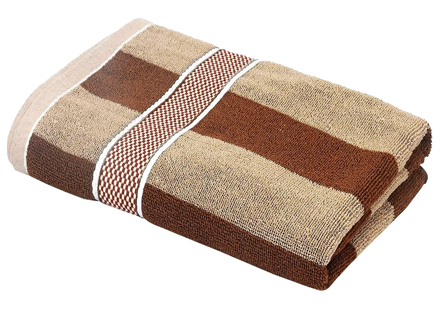 Kuber Industries Lining Design Luxurious, Soft Cotton Bath Towel with Check Border, 30"x60"- Pack of 2 (Dark & Light Brown)-HS_38_KUBMART21403, Standard