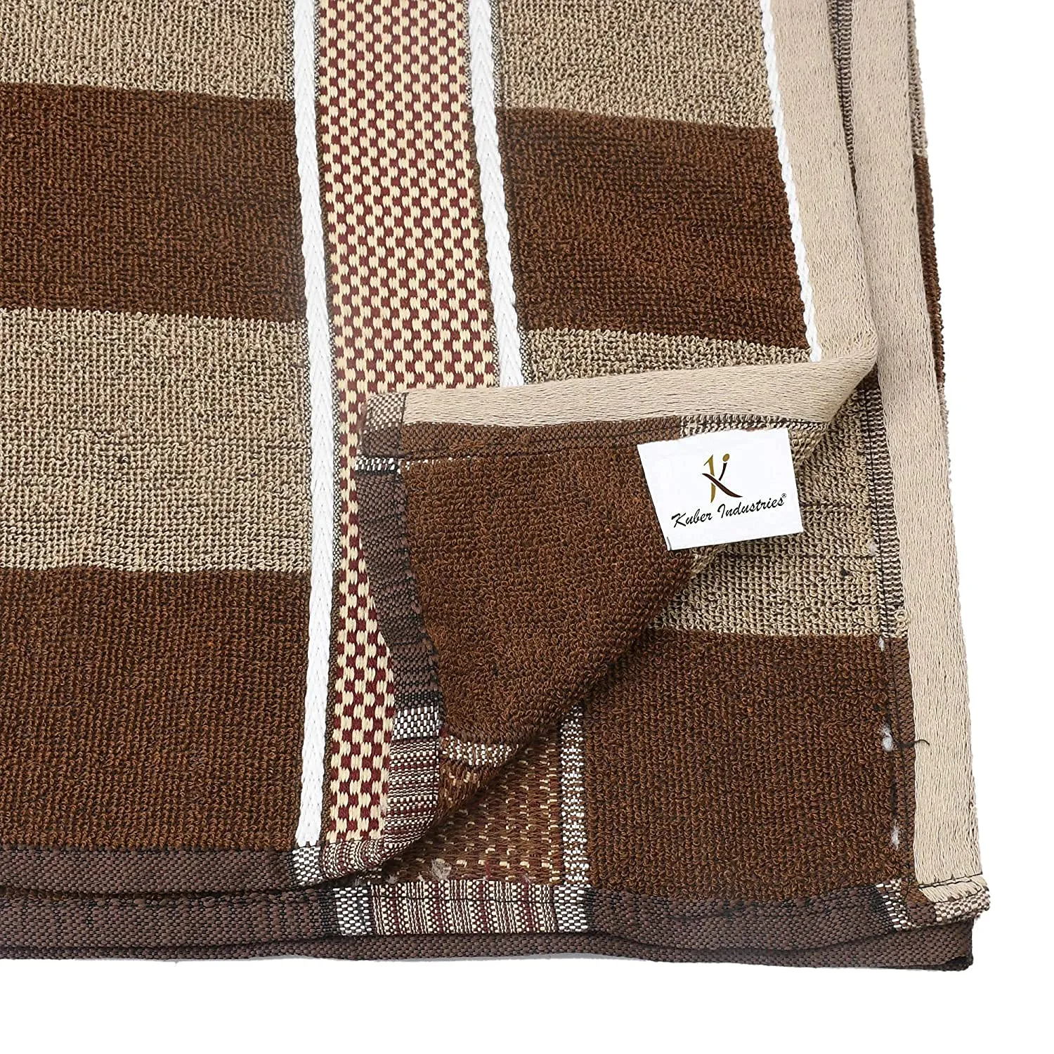 Kuber Industries Lining Design Luxurious, Soft Cotton Bath Towel with Check Border, 30"x60"- Pack of 2 (Dark & Light Brown)-HS_38_KUBMART21403, Standard