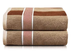 Kuber Industries Lining Design Luxurious, Soft Cotton Bath Towel with Check Border, 30"x60"- Pack of 2 (Dark & Light Brown)-HS_38_KUBMART21403, Standard