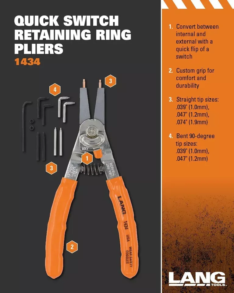 Lang 1434 8" Convertible Internal External Retaining Lock Ring Pliers