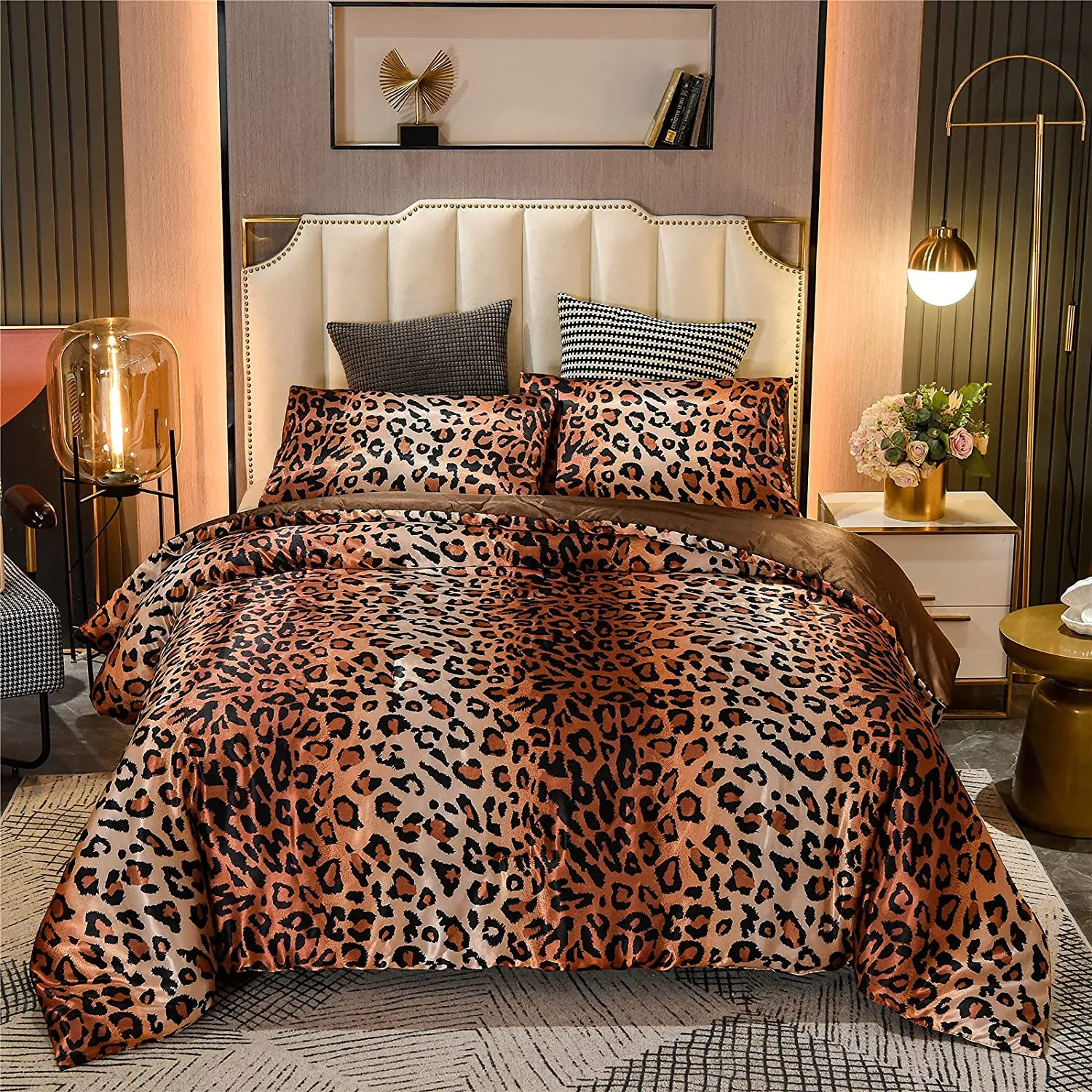 Leopard Printed Satin Silky  Luxury Super  Quilt  Set