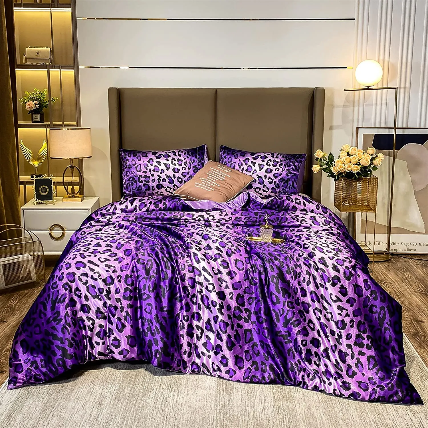 Leopard Printed Satin Silky  Luxury Super  Quilt  Set