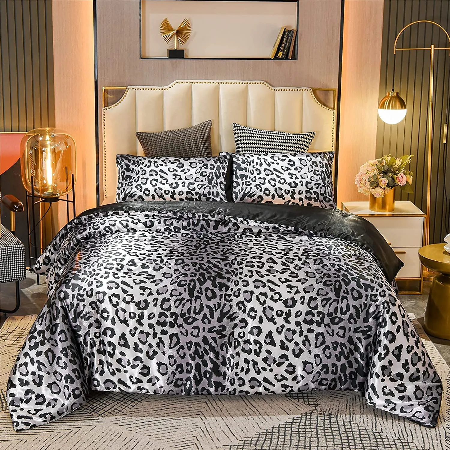 Leopard Printed Satin Silky  Luxury Super  Quilt  Set