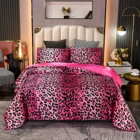 Leopard Printed Satin Silky  Luxury Super  Quilt  Set