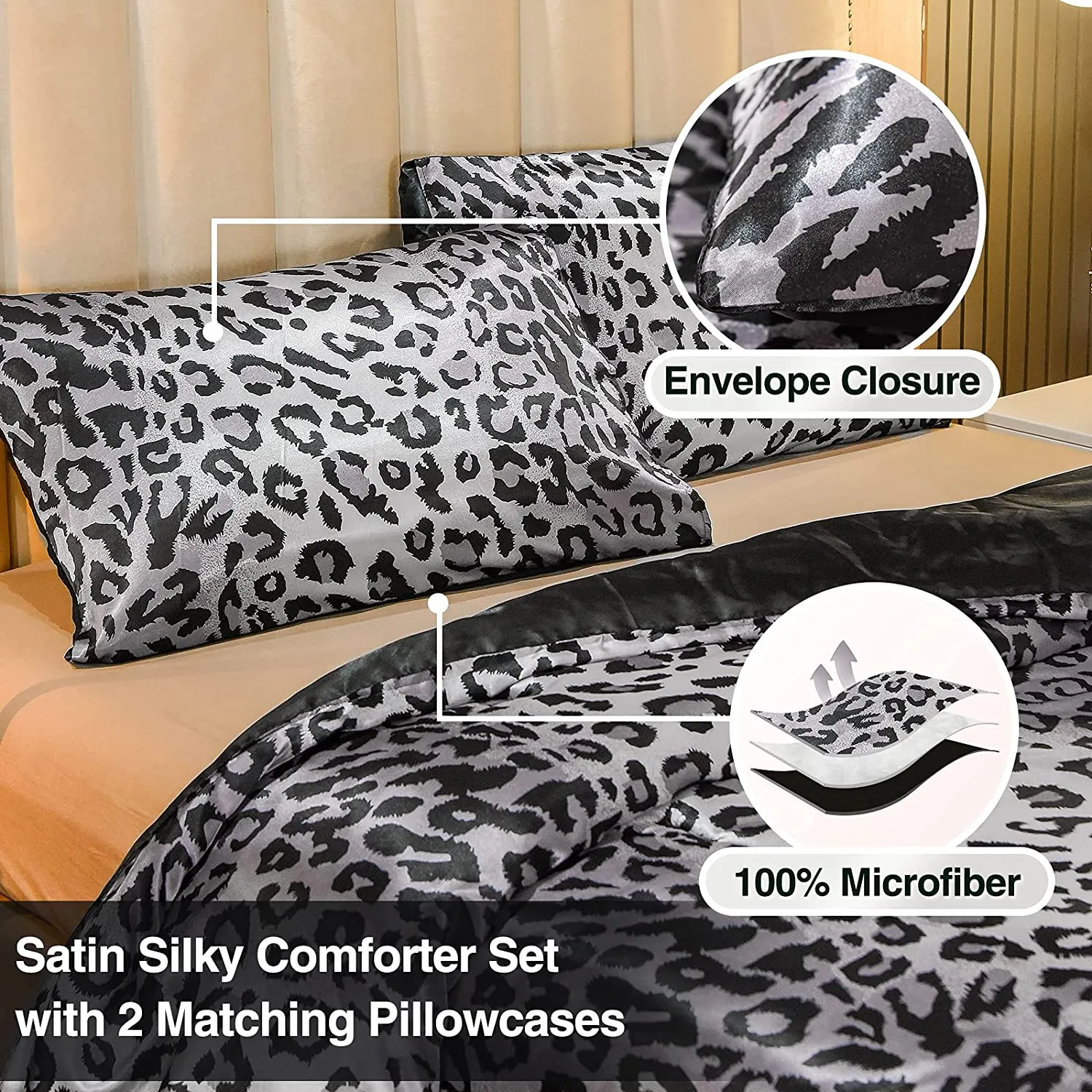 Leopard Printed Satin Silky  Luxury Super  Quilt  Set