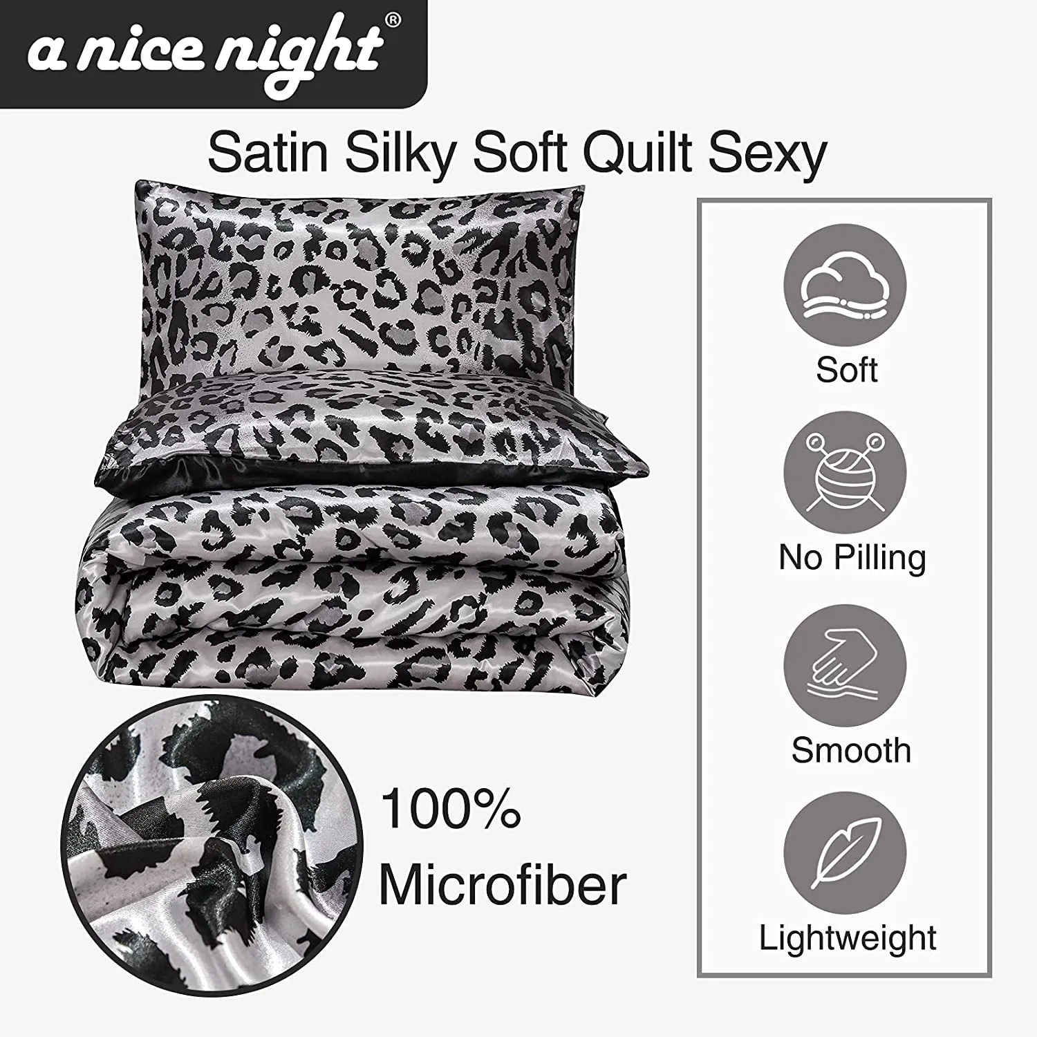 Leopard Printed Satin Silky  Luxury Super  Quilt  Set