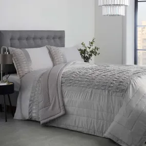 Lewis's Aria Quilted Satin Panel Luxury Duvet Set - Silver