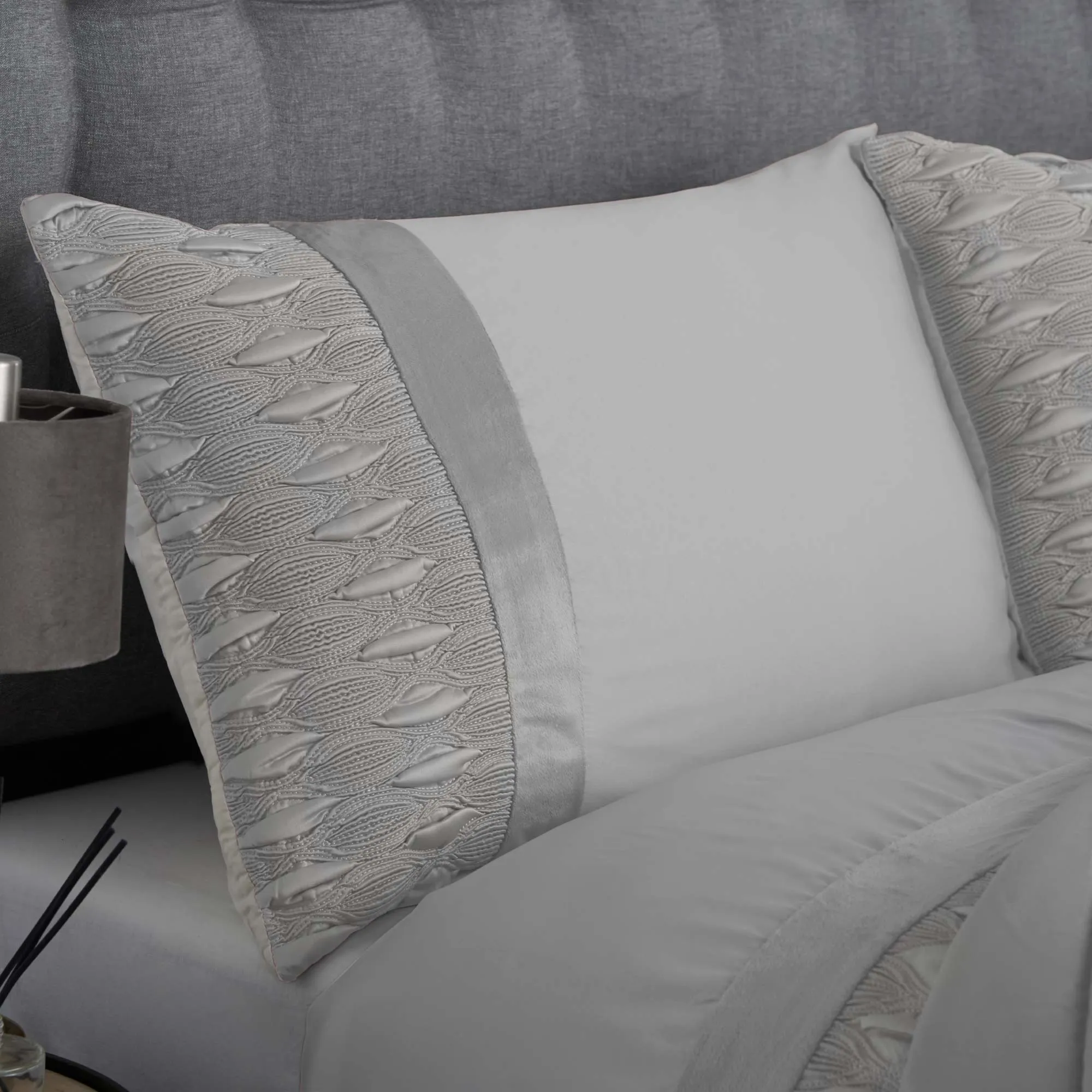 Lewis's Aria Quilted Satin Panel Luxury Duvet Set - Silver