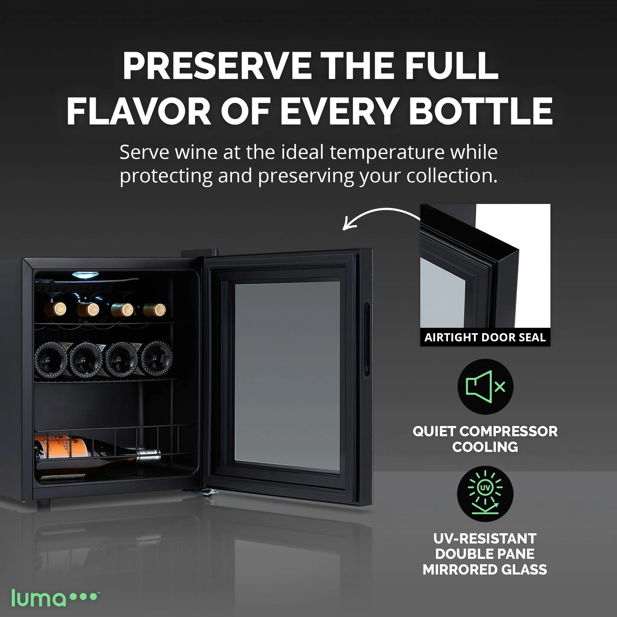 Luma® 16-Bottle 16.9" Black Freestanding Wine Fridge