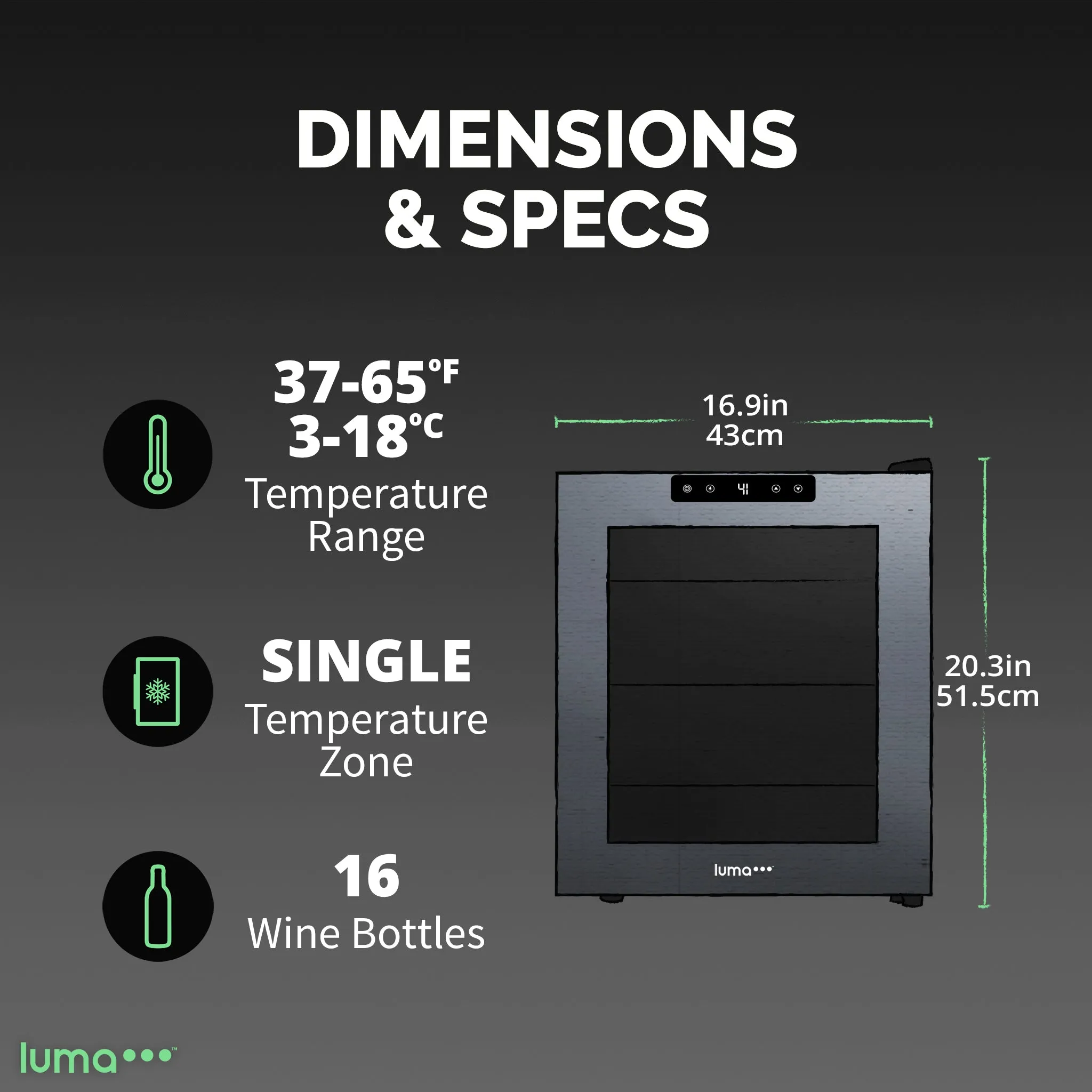 Luma® 16-Bottle 16.9" Black Freestanding Wine Fridge