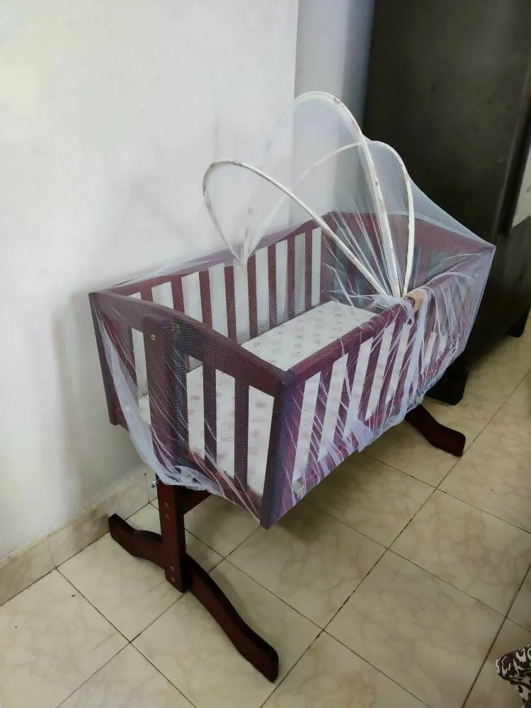 LUVLAP C-10 Baby Wooden Cradle with Mosquito Net,Dimensions: L89×B16.5×H89 cm