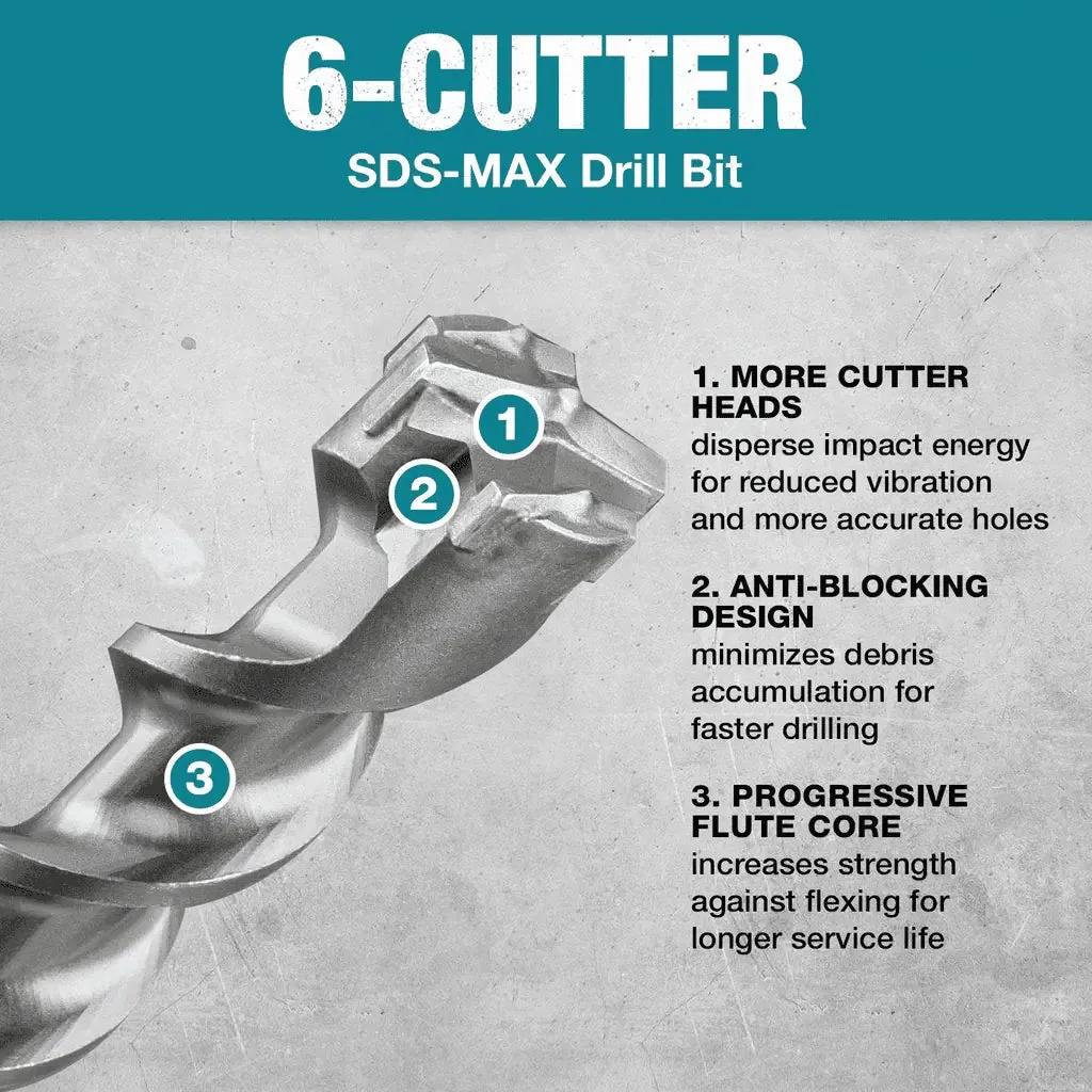 Makita 1-1/4" x 21" SDS-MAX Carbide Drill Bit, 6-Cutter