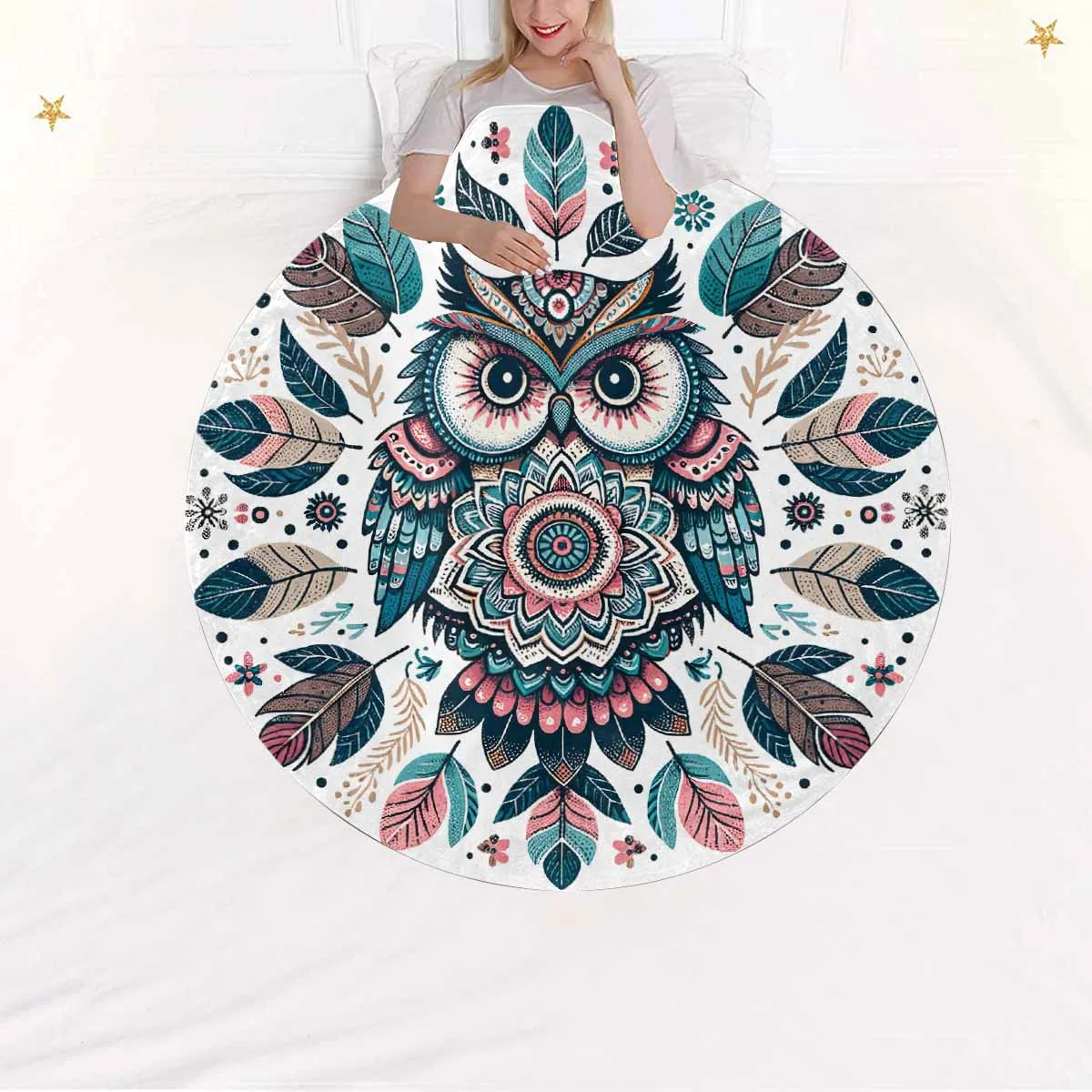 Mandella_Owl_Awd35136  Circular Micro Fleece Blanket 47"