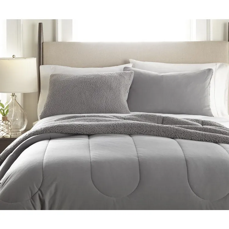 Micro Flannel Reverse to Sherpa Comforter Set - King/Greystone