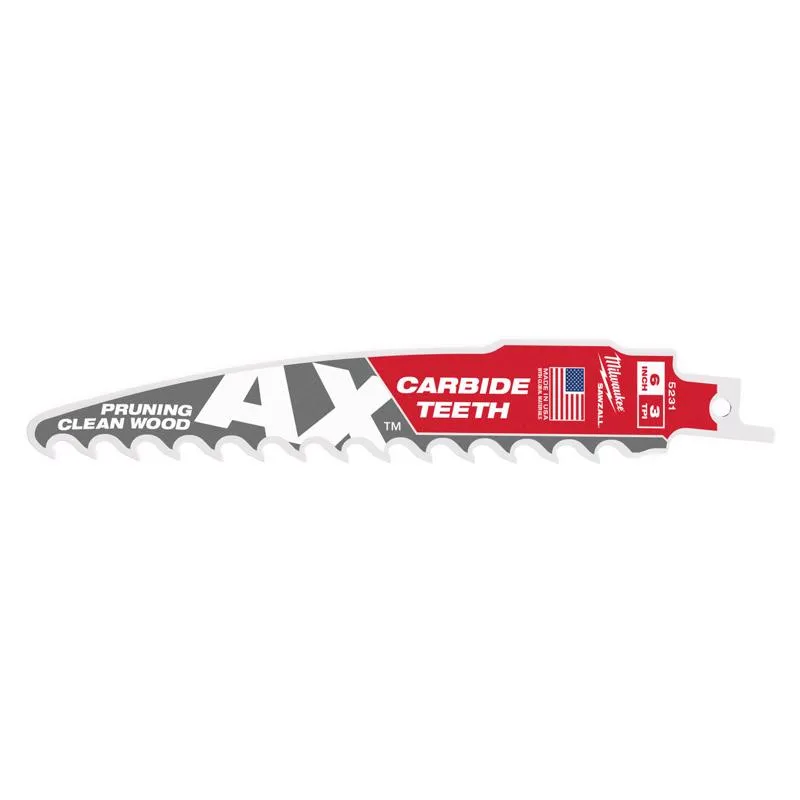 Milwaukee AX Sawzall 6 in. Carbide Pruning & Clean Wood Reciprocating Saw Blade 3 TPI 1 pk