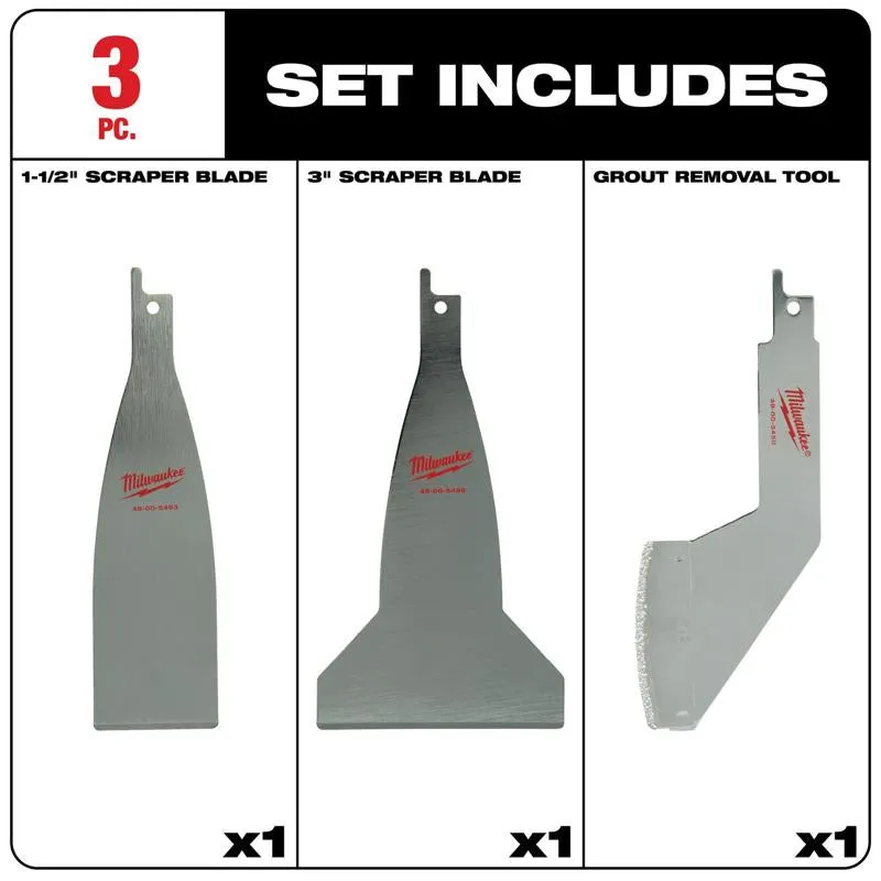 Milwaukee SAWZALL Steel Scraper Grout Removing Kit 3 pk