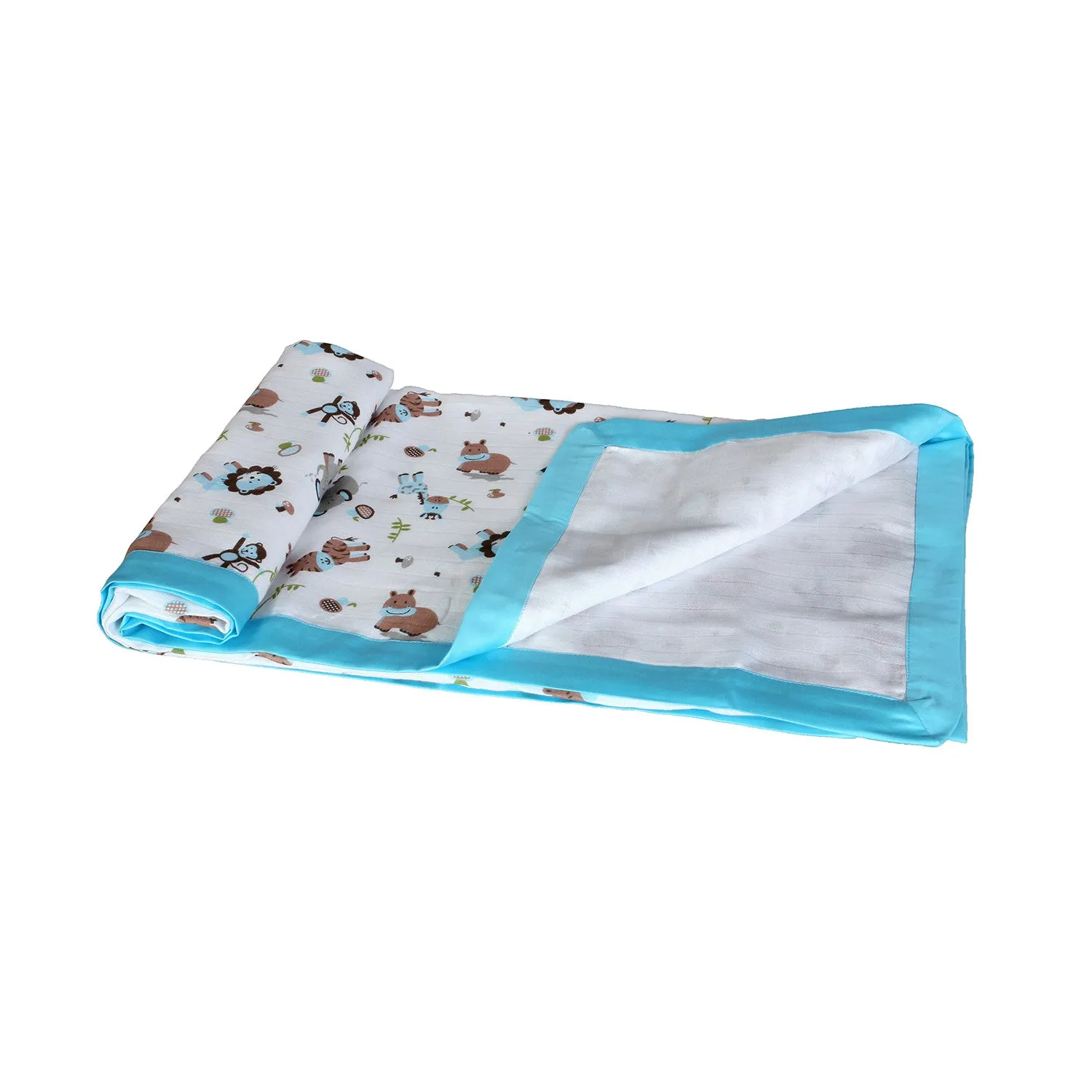 Muslin Blanket - 4 Layered - Zoo Blue