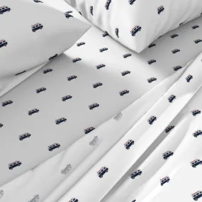 Navy Blue, White and Surfer Red Classic Surf Bus Sheet Set from Surfer Bedding™️