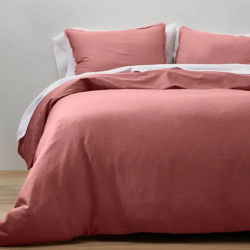 New - Casaluna Duvet Cover Set Heavyweight Cotton Sateen Backing, Rose, Full/Queen