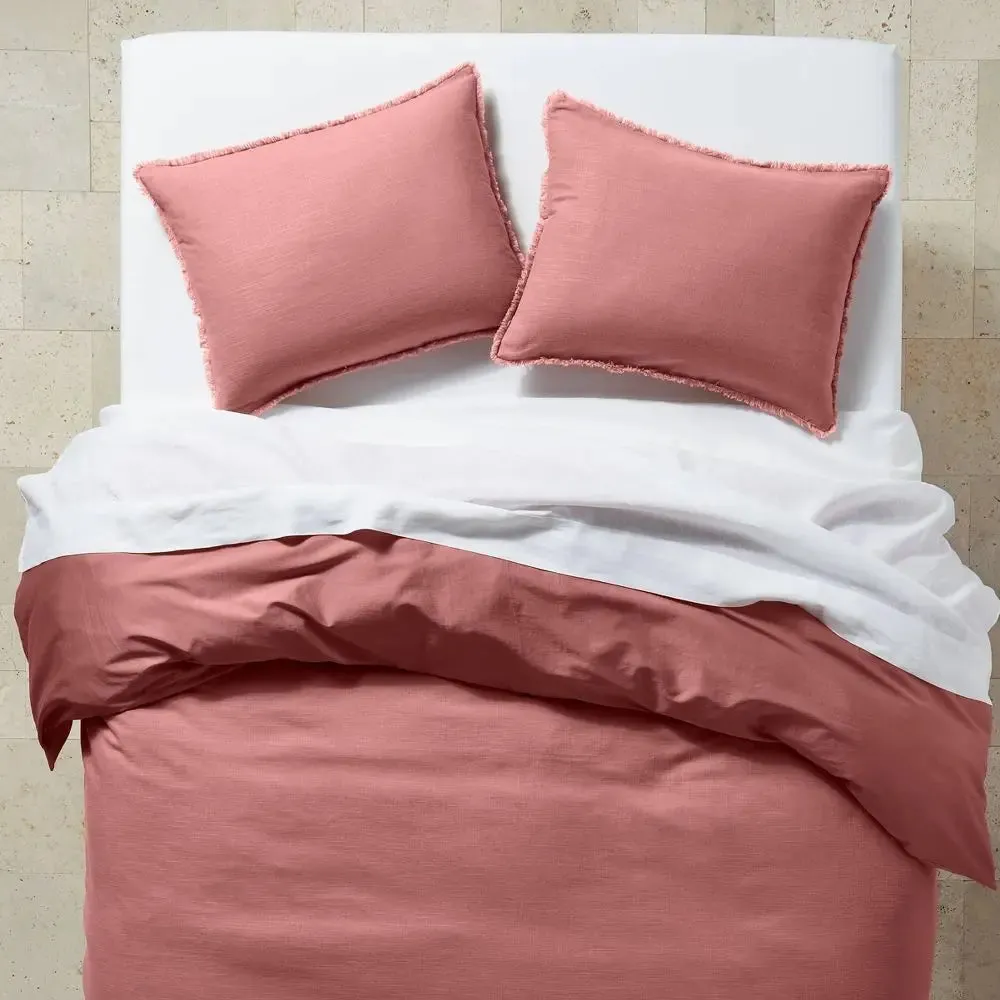 New - Casaluna Duvet Cover Set Heavyweight Cotton Sateen Backing, Rose, Full/Queen