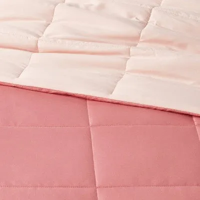 New - Full/Queen Reversible Microfiber Solid Comforter Pink/Blush - Room Essentials