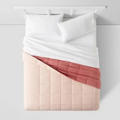 New - Full/Queen Reversible Microfiber Solid Comforter Pink/Blush - Room Essentials