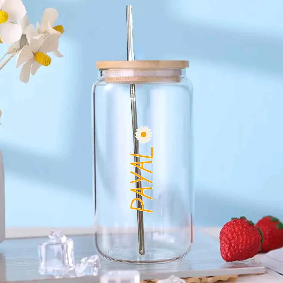 Nutcase Glass Can with Lid and Straw - Custom Juice Can with Metal Straw