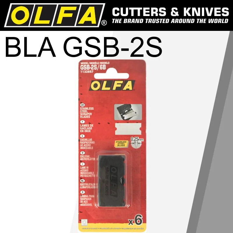 OLFA OLFA SCRAPER BLADE FOR GRS-2 S/STEEL 40MMX18MM 6PK BLA GSB-2S