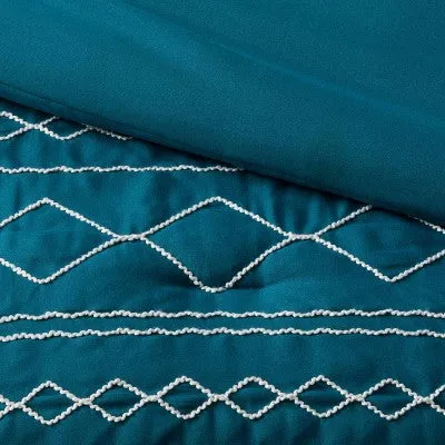 Open Box - 5pc King Kenton Diamond Stitch Comforter Bedding Set Dark Teal Blue - Threshold