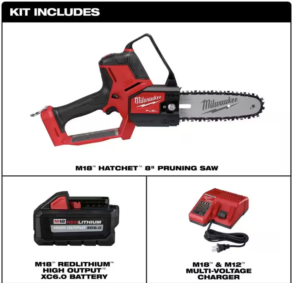 Open Box -  Milwaukee M18 FUEL 8 in. 18-Volt Lithium-Ion Brushless HATCHET Pruning Saw Kit with 6Ah High Output Battery and Charger